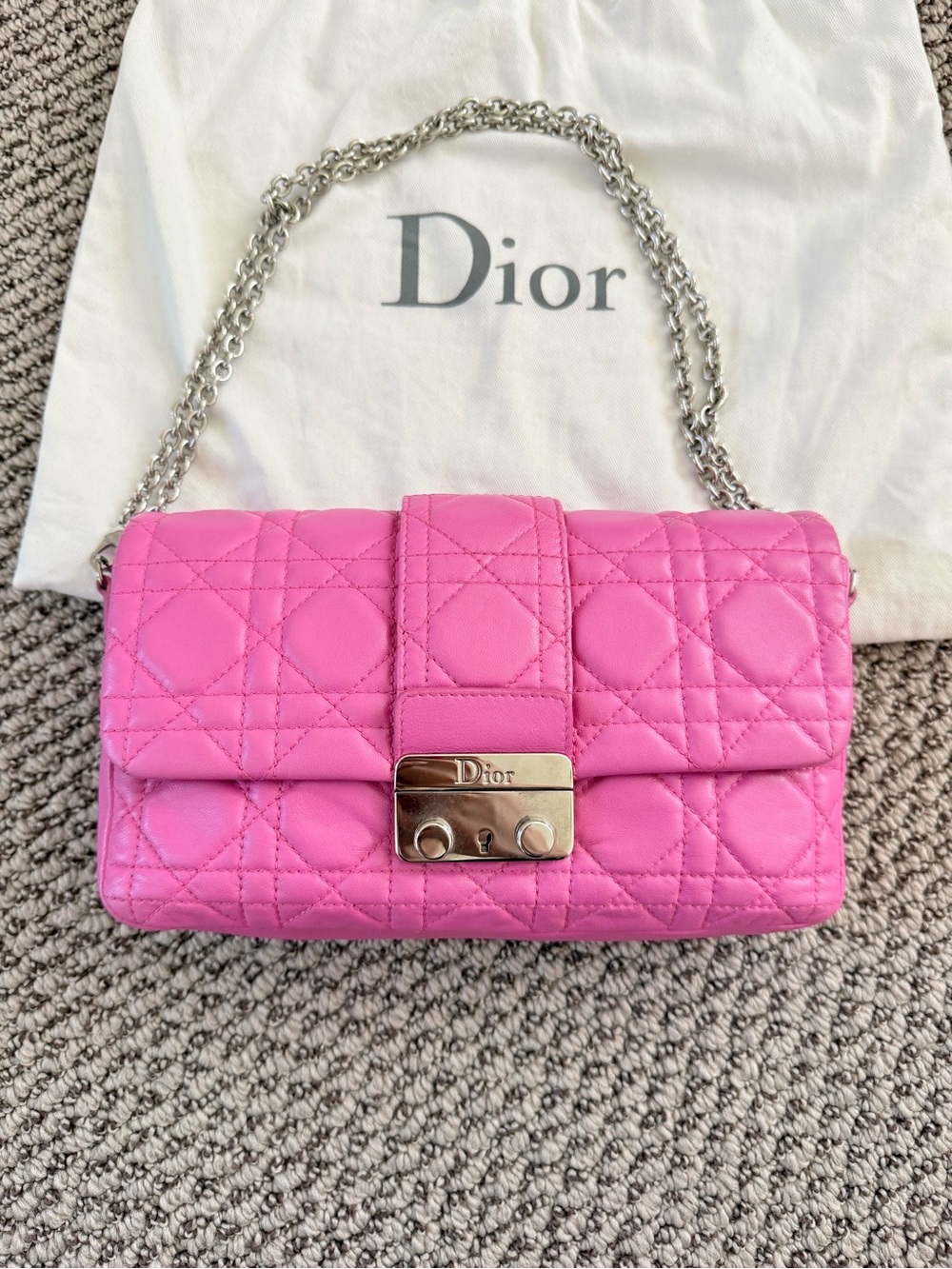 Dior Miss Dior Pink Cannage Leather Chain Bag Silver Hardware - Picture 3 of 12